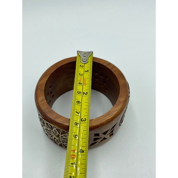 70's  Vintage Wooden Brass Bangle - Picture 3 of 6